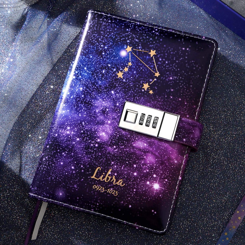 CAGIE Starry Constellation Lock Diary Set Gift Box with Pen & Tapes Secret Diary with Lock for Kids Girls Women Purple Journal Kit with Lock for Anniversary Birthday Holiday ï¼ˆLibraï¼‰ - Image 4